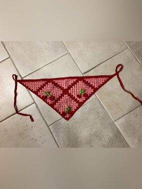 Crocheted Head Scarf Bandana Cherries